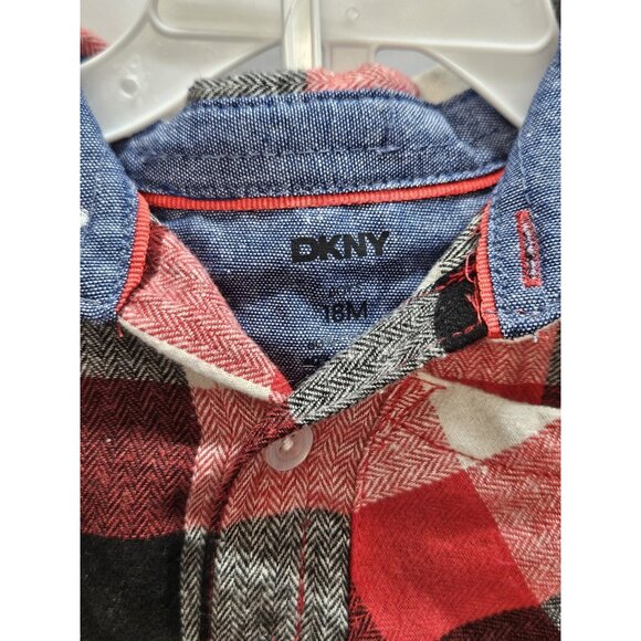 DKNY  Size 18M Set Of 3, Red Vest/ Black Pants/ Red Plaid Button Up Long Sleeve - Picture 10 of 15